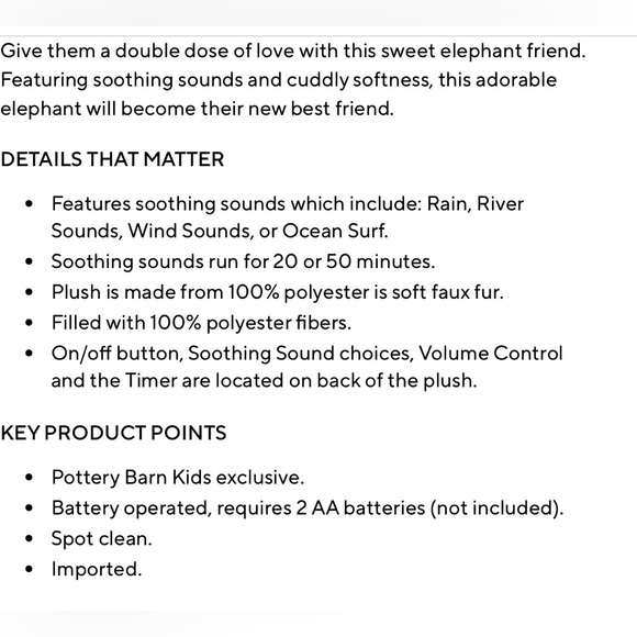 Pottery Barn elephant calming sounds critter buddy - Picture 4 of 4